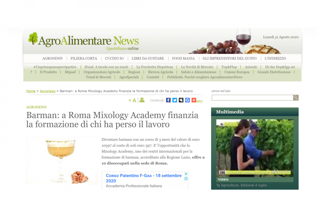 Agroalimentarenews su Mixology Academy