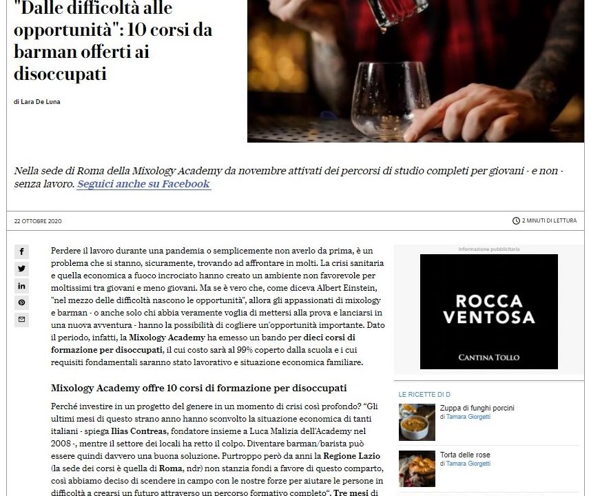 Repubblica parla di MIXOLOGY Academy