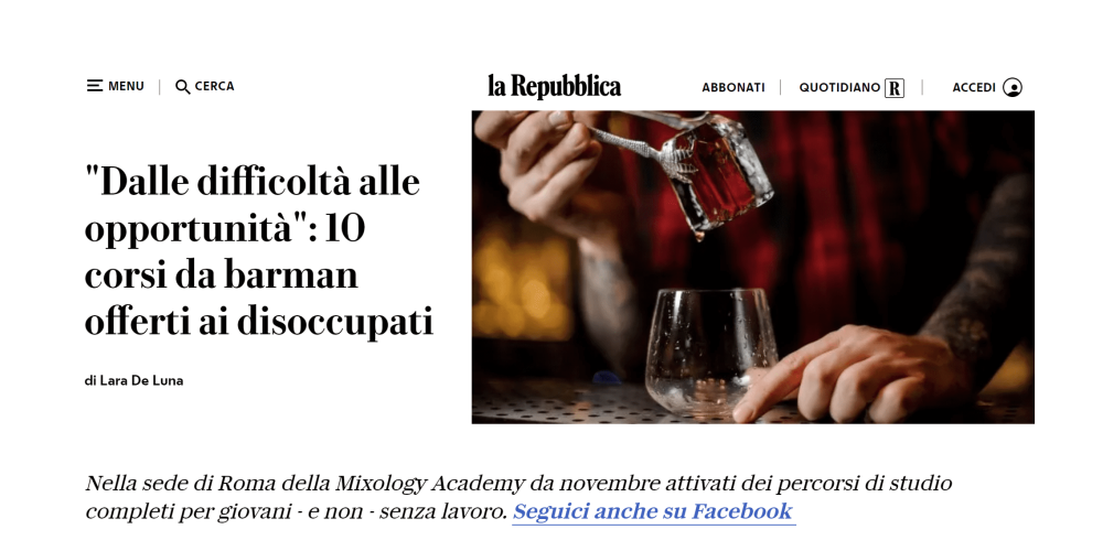 Repubblica parla di MIXOLOGY Academy