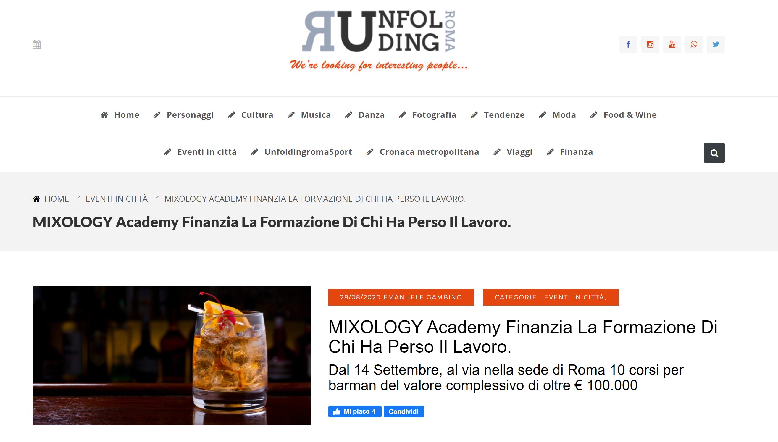 Unfolding Roma su MIXOLOGY Academy